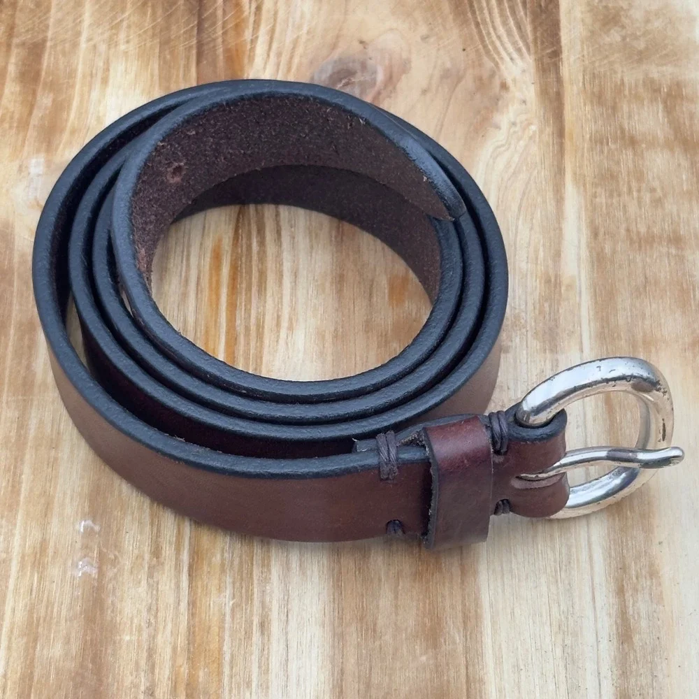 Gap Belt Brown Genuine Leather Solid Brass Buckle Y2K Size 34 Casual Classic